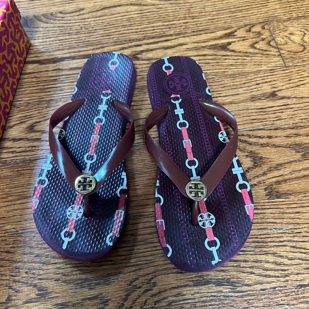 Tory Burch Dark Plum flip flops
